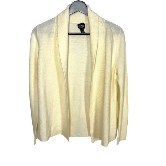 Eileen Fisher Cream Merino Wool Knit Open Front Cardigan Small - Picture 1 of 7